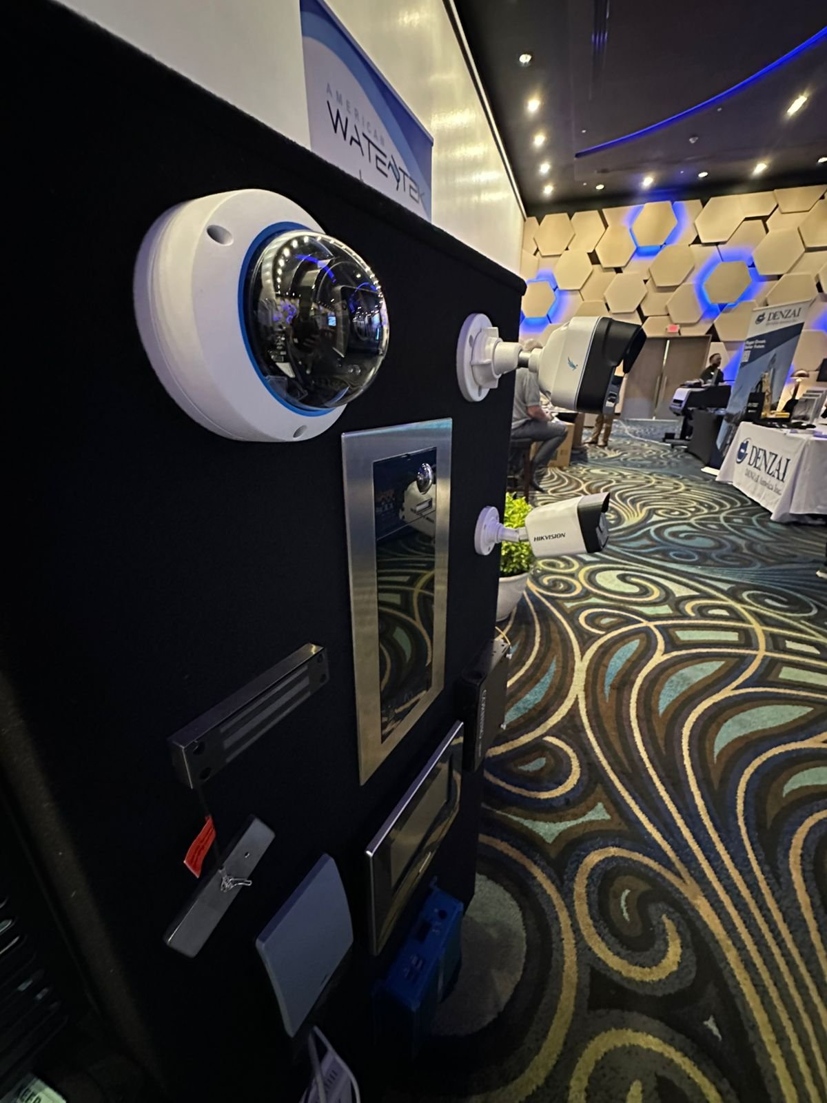 Client-supplied display of access-control door hardware, readers, and integrated security equipment.